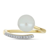 Inel din Argint 925 Placat cu Aur ( 2.04 grame ) cu Perlă de Apă Dulce Albă și Topaz Alb 6.97 Carate