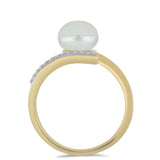 Inel din Argint 925 Placat cu Aur ( 2.04 grame ) cu Perlă de Apă Dulce Albă și Topaz Alb 6.97 Carate