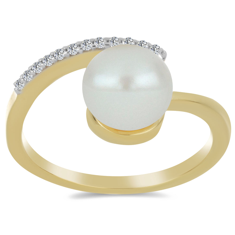 Inel din Argint 925 Placat cu Aur ( 2.04 grame ) cu Perlă de Apă Dulce Albă și Topaz Alb 6.97 Carate