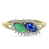 Inel din Argint 925 Placat cu Aur ( 2.71 grame ) cu Safir Albastru Australian și Smarald Brazilian 1.28 Carate