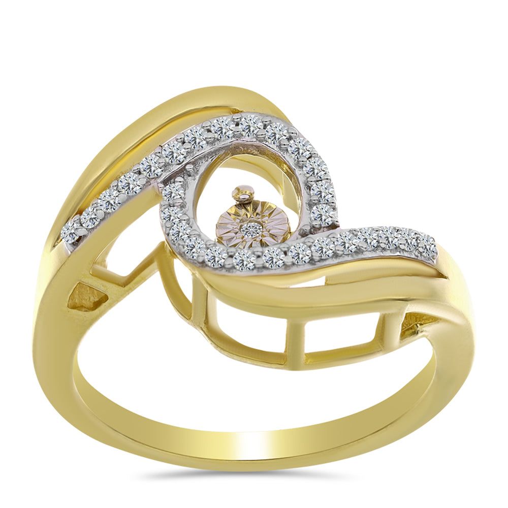 Inel din Argint 925 Placat cu Aur ( 3.9 grame ) cu Diamant Alb și Zircon Alb 0.31 Carate