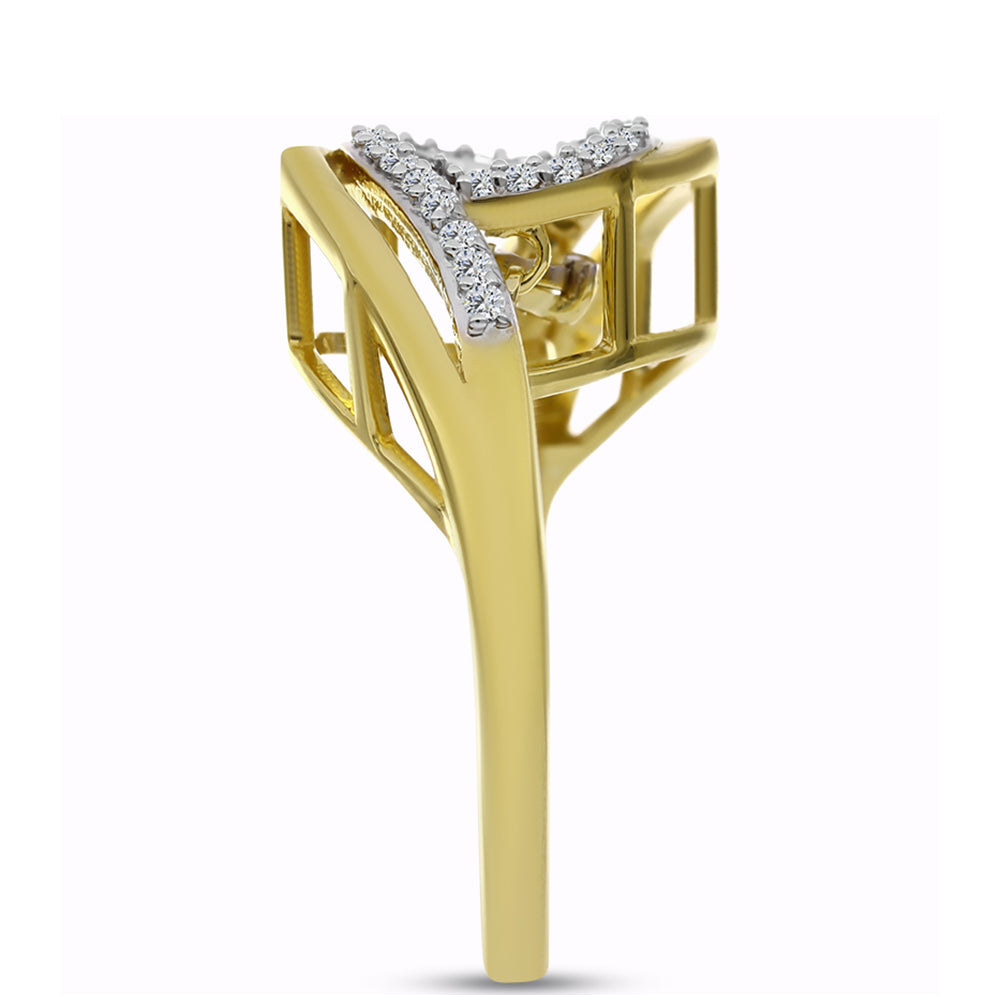 Inel din Argint 925 Placat cu Aur ( 3.9 grame ) cu Diamant Alb și Zircon Alb 0.31 Carate