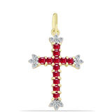 Cruce Pandantiv din Argint 925 Placat cu Aur ( 1.84 grame ) cu Rubin Malagasy și Topaz Alb 1.15 Carate