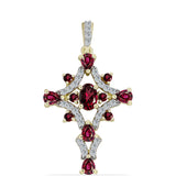 Cruce Pandantiv din Argint 925 Placat cu Aur ( 2.67 grame ) cu Granat Rodolit și Topaz Alb 2.26 Carate