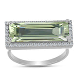 Inel din Argint 925 ( 3.49 grame ) cu Ametist Verde și Topaz Alb 5.96 Carate