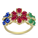 Inel din Argint 925 Placat cu Aur ( 3.57 grame ) cu Rubin Malagasy și Safir Albastru Australian 3.1 Carate