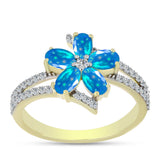 Inel din Argint 925 Placat cu Aur ( 3.1 grame ) cu Opal Etiopian ”Paradis” și Topaz Alb 1.28 Carate