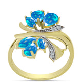 Inel din Argint 925 Placat cu Aur ( 3.23 grame ) cu Opal Etiopian ”Paradis” și Topaz Alb 0.92 Carate