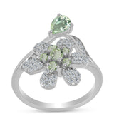 Inel din Argint 925 ( 3.93 grame ) cu Ametist Verde și Topaz Alb 1.08 Carate