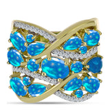 Inel din Argint 925 Placat cu Aur ( 8.76 grame ) cu Opal Etiopian ”Paradis” și Topaz Alb 3.09 Carate