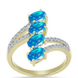 Inel din Argint 925 Placat cu Aur ( 2.92 grame ) cu Opal Etiopian ”Paradis” și Topaz Alb 1.44 Carate