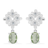 Cercei din Argint 925 ( 4.58 grame ) cu Ametist Verde și Topaz Alb 2.59 Carate