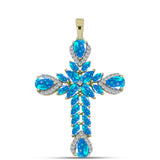 Cruce Pandantiv din Argint 925 Placat cu Aur ( 3.44 grame ) cu Opal Etiopian ”Paradis” și Topaz Alb 2.51 Carate