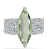 Inel din Argint 925 ( 6.41 grame ) cu Ametist Verde și Topaz Alb 5.45 Carate