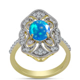 Inel din Argint 925 Placat cu Aur ( 4.2 grame ) cu Opal Etiopian ”Paradis” și Topaz Alb 1.5 Carate