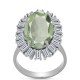 Inel din Argint 925 ( 4.37 grame ) cu Ametist Verde și Topaz Alb 7.68 Carate