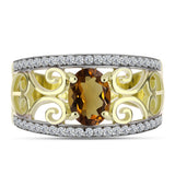 Inel din Argint 925 Placat cu Aur ( 4.64 grame ) cu Cuarț Coniac și Topaz Alb 1.43 Carate
