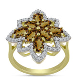 Inel din Argint 925 Placat cu Aur ( 3.92 grame ) cu Cuarț Coniac și Topaz Alb 2.2 Carate