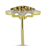 Inel din Argint 925 Placat cu Aur ( 3.92 grame ) cu Cuarț Coniac și Topaz Alb 2.2 Carate