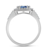 Inel din Argint 925 ( 2.77 grame ) cu Moissanite Albastru Oceanic și Topaz Alb 1.02 Carate