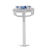 Inel din Argint 925 ( 2.77 grame ) cu Moissanite Albastru Oceanic și Topaz Alb 1.02 Carate