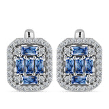 Cercei din Argint 925 ( 4.63 grame ) cu Moissanite Albastru Oceanic și Topaz Alb 1.85 Carate