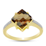 Inel din Argint 925 Placat cu Aur ( 2.38 grame ) cu Cuarț Coniac și Topaz Alb 2.47 Carate