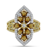Inel din Argint 925 Placat cu Aur ( 4.54 grame ) cu Cuarț Coniac și Topaz Alb 1.98 Carate