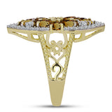 Inel din Argint 925 Placat cu Aur ( 4.54 grame ) cu Cuarț Coniac și Topaz Alb 1.98 Carate