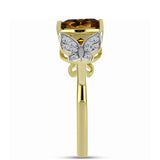 Inel din Argint 925 Placat cu Aur ( 2.55 grame ) cu Cuarț Coniac și Topaz Alb 1.21 Carate