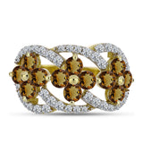 Inel din Argint 925 Placat cu Aur ( 3.74 grame ) cu Cuarț Coniac și Topaz Alb 1.82 Carate