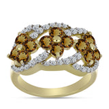 Inel din Argint 925 Placat cu Aur ( 3.74 grame ) cu Cuarț Coniac și Topaz Alb 1.82 Carate