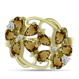 Inel din Argint 925 Placat cu Aur ( 4.44 grame ) cu Cuarț Coniac și Topaz Alb 2.09 Carate