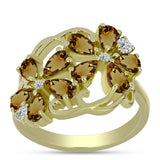 Inel din Argint 925 Placat cu Aur ( 4.44 grame ) cu Cuarț Coniac și Topaz Alb 2.09 Carate