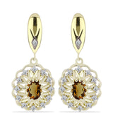 Cercei din Argint 925 Placat cu Aur ( 8 grame ) cu Cuarț Coniac și Topaz Alb 1.88 Carate