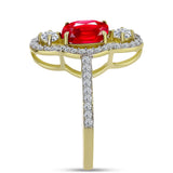 Inel din Argint 925 Placat cu Aur ( 3.02 grame ) cu Agat Roșu și Topaz Alb 2.6 Carate