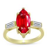 Inel din Argint 925 Placat cu Aur ( 2.25 grame ) cu Agat Roșu și Topaz Alb 3.08 Carate