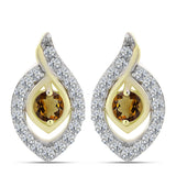 Cercei din Argint 925 Placat cu Aur ( 3.81 grame ) cu Cuarț Coniac și Topaz Alb 1.18 Carate