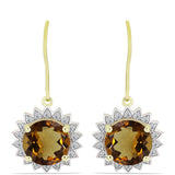 Cercei din Argint 925 Placat cu Aur ( 3.55 grame ) cu Cuarț Coniac și Topaz Alb 6.64 Carate