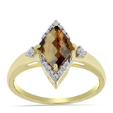 Inel din Argint 925 Placat cu Aur ( 2.82 grame ) cu Cuarț Coniac și Topaz Alb 1.7 Carate