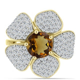 Inel din Argint 925 Placat cu Aur ( 4.95 grame ) cu Cuarț Coniac și Topaz Alb 2.88 Carate