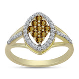 Inel din Argint 925 Placat cu Aur ( 2.59 grame ) cu Cuarț Coniac și Topaz Alb 0.52 Carate