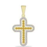 Cruce Pandantiv din Argint 925 Placat cu Aur ( 1.6 grame ) cu Cuarț Coniac și Topaz Alb 0.57 Carate