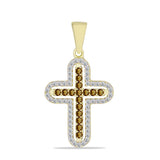 Cruce Pandantiv din Argint 925 Placat cu Aur ( 1.6 grame ) cu Cuarț Coniac și Topaz Alb 0.57 Carate