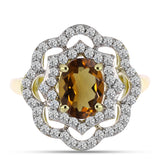 Inel din Argint 925 Placat cu Aur ( 3.08 grame ) cu Cuarț Coniac și Topaz Alb 1.58 Carate