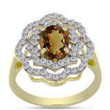 Inel din Argint 925 Placat cu Aur ( 3.08 grame ) cu Cuarț Coniac și Topaz Alb 1.58 Carate