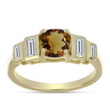 Inel din Argint 925 Placat cu Aur ( 2.2 grame ) cu Cuarț Coniac și Zircon Alb 1.2 Carate