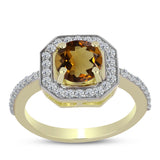 Inel din Argint 925 Placat cu Aur ( 2.64 grame ) cu Cuarț Coniac și Topaz Alb 1.64 Carate