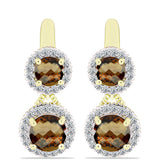 Cercei din Argint 925 Placat cu Aur ( 6.31 grame ) cu Cuarț Coniac și Topaz Alb 6.02 Carate