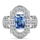 Inel din Argint 925 ( 4.34 grame ) cu Moissanite Albastru Oceanic și Topaz Alb 2.19 Carate